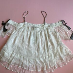 Off the shoulder viscose/lace/cotton top